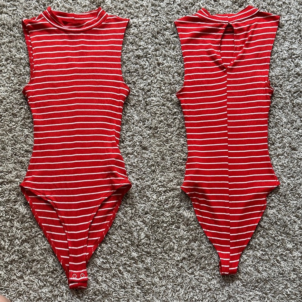 Red and White Striped Bodysuit